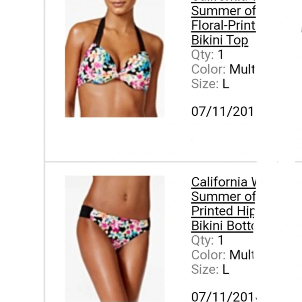 Sexy Black Floral Halter Push-up Bikini Top California Waves